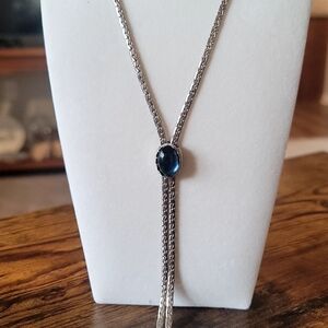 Elegant Silver Necklace with Midnight Blue Gem
